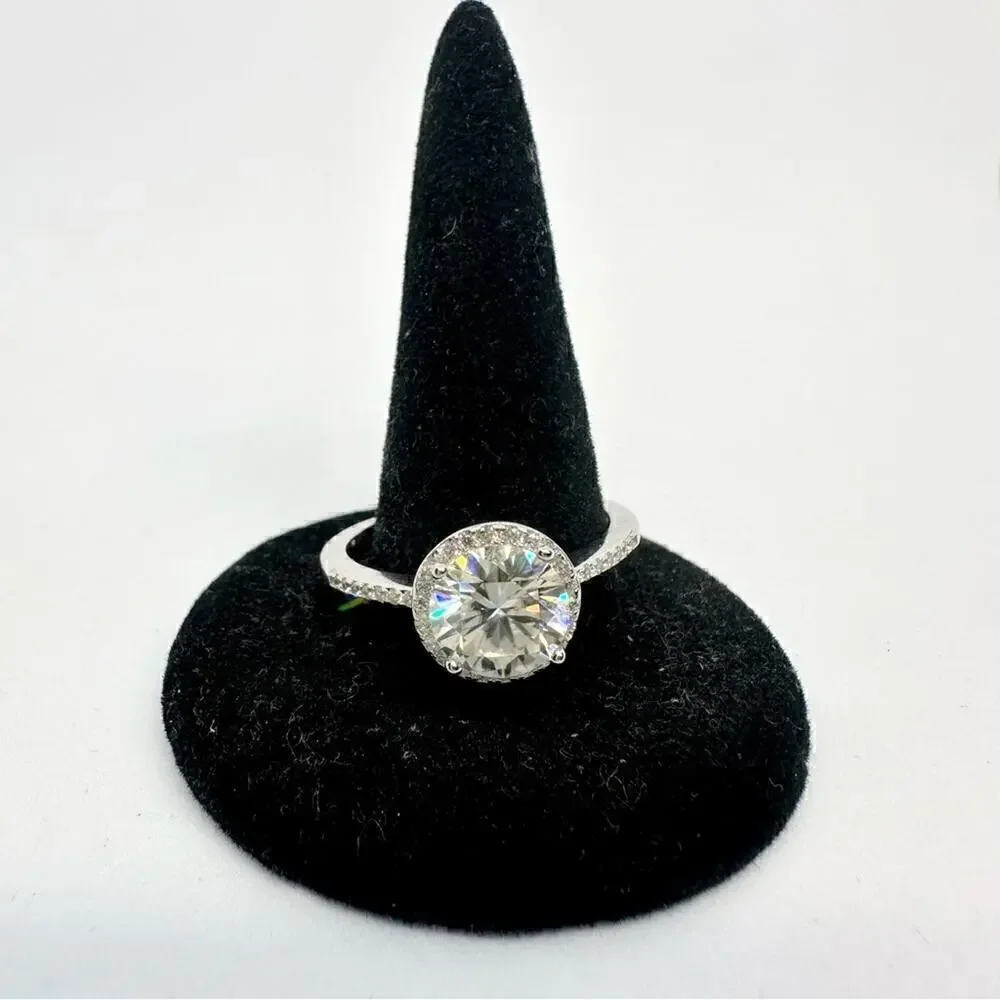 Moissanite Halo Ring Engagement Wedding Brilliant Round Cut 925 GRA 2 Ct Size 7